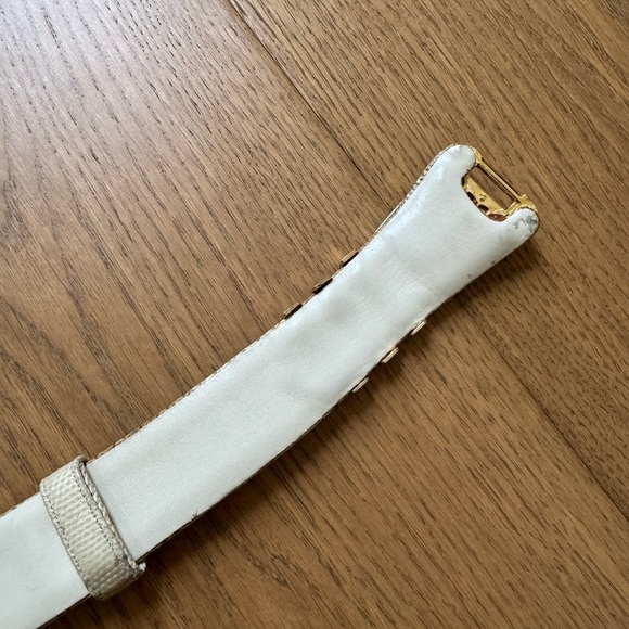 Judith Lieber Vintage 80s Lionshead Adjustable Snakeskin Belt - Cream & Gold - Picture 11 of 13